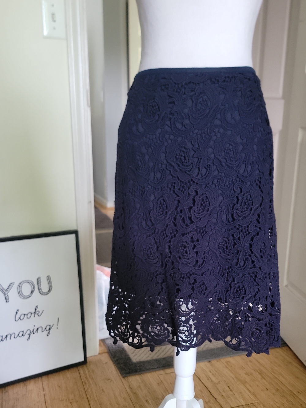 Sunset Road Lace A-Line Skirt - Navy
